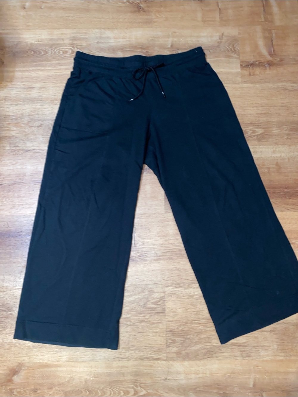 D & Co Active Large Petite Women’s Black Wide Leg Drawstring Pants